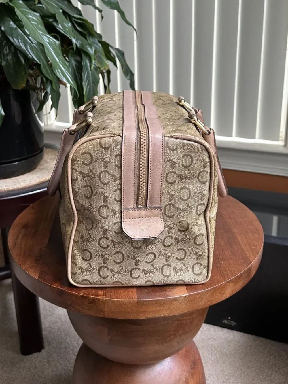 CELINE Macadam Canvas Boston Bag, Tan